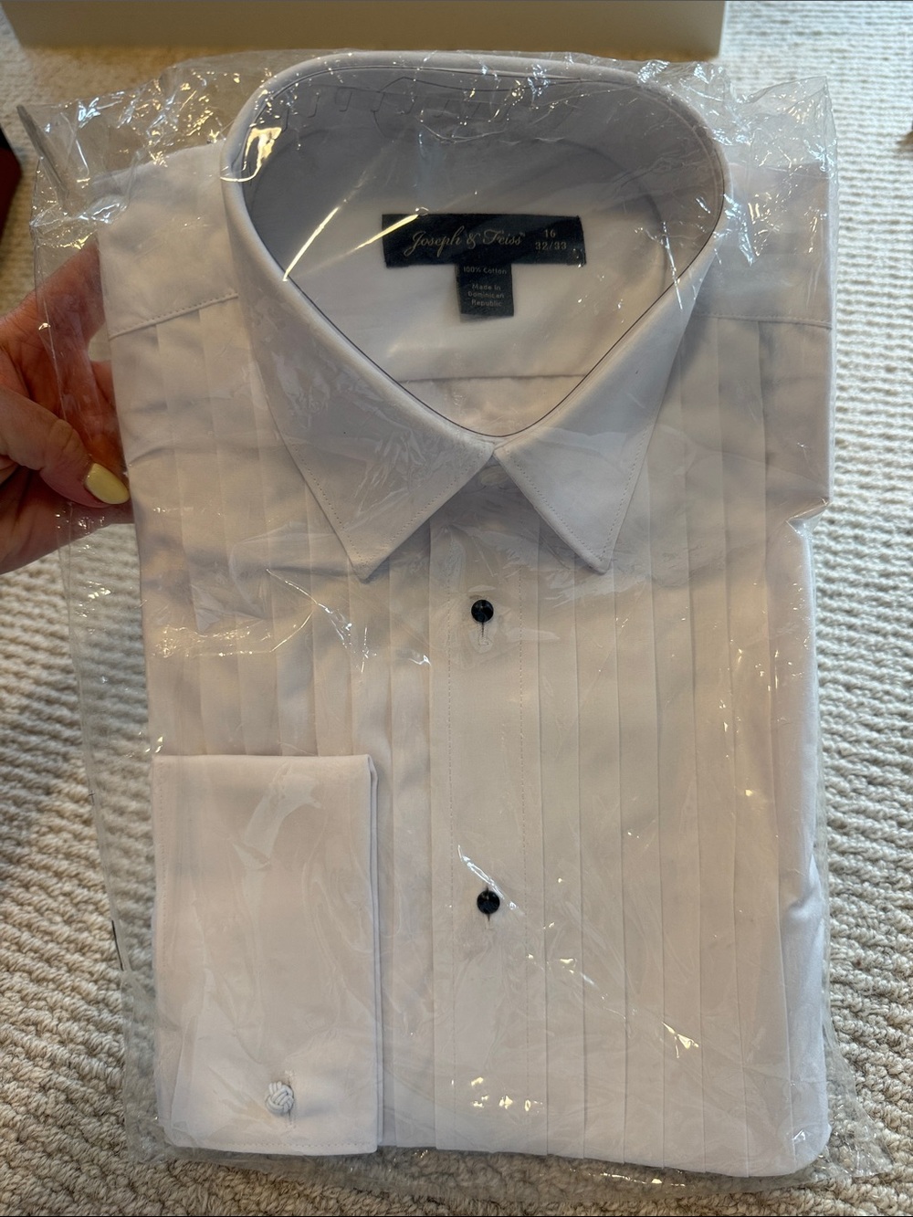 NWT Joseph & Feiss White Pleated Dress/Tuxedo Shirt with French Cuffs
